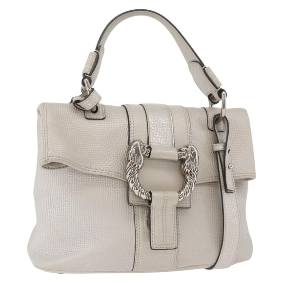 BVLGARI Hand Bag Leather 2way Silver Auth bs35260A