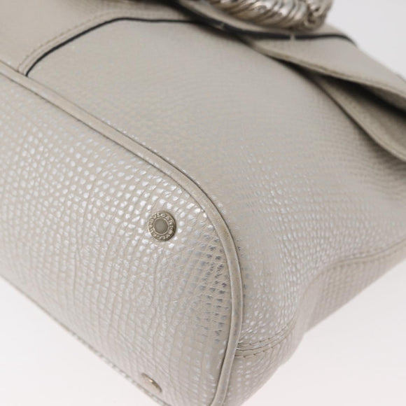 BVLGARI Hand Bag Leather 2way Silver Auth bs35260A