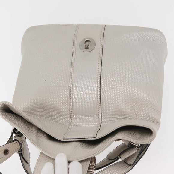 BVLGARI Hand Bag Leather 2way Silver Auth bs35260A