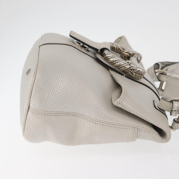 BVLGARI Hand Bag Leather 2way Silver Auth bs35260A