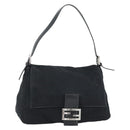 FENDI Mamma Baguette Shoulder Bag Jersey Black Silver Auth bs35262-1