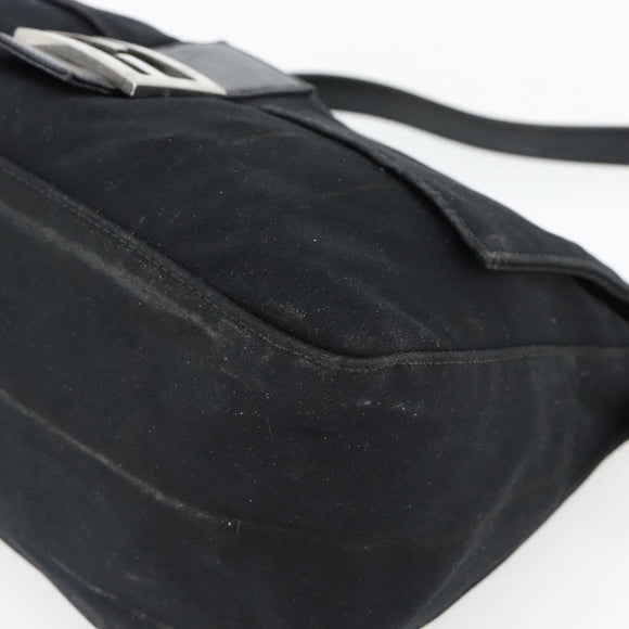 FENDI Mamma Baguette Shoulder Bag Jersey Black Silver Auth bs35262