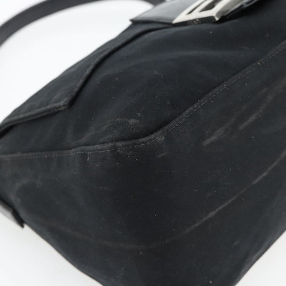 FENDI Mamma Baguette Shoulder Bag Jersey Black Silver Auth bs35262