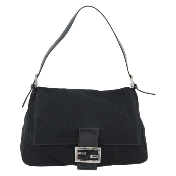 FENDI Mamma Baguette Shoulder Bag Jersey Black Silver Auth bs35262