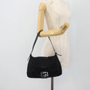FENDI Mamma Baguette Shoulder Bag Jersey Black Silver Auth bs35262-21