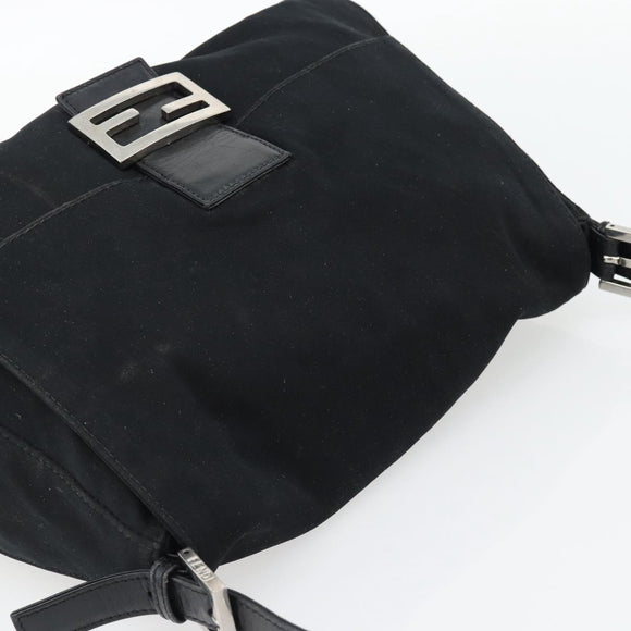 FENDI Mamma Baguette Shoulder Bag Jersey Black Silver Auth bs35262