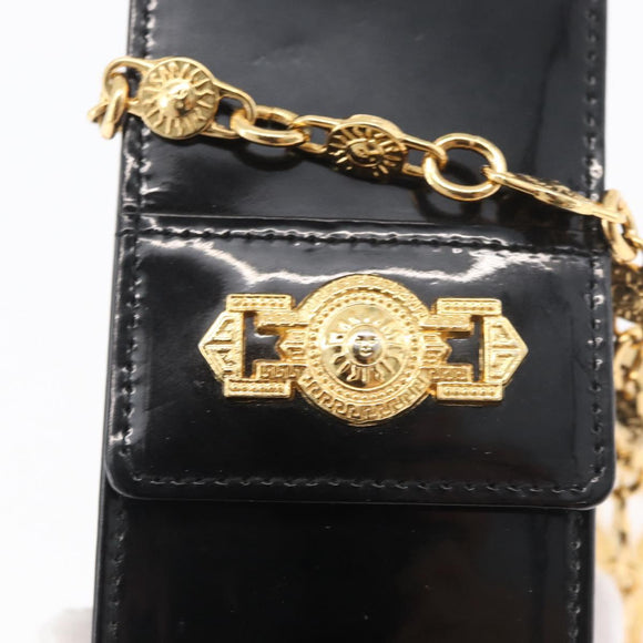 Gianni Versace Chain Shoulder Pouch Patent leather Black Gold Auth bs35263