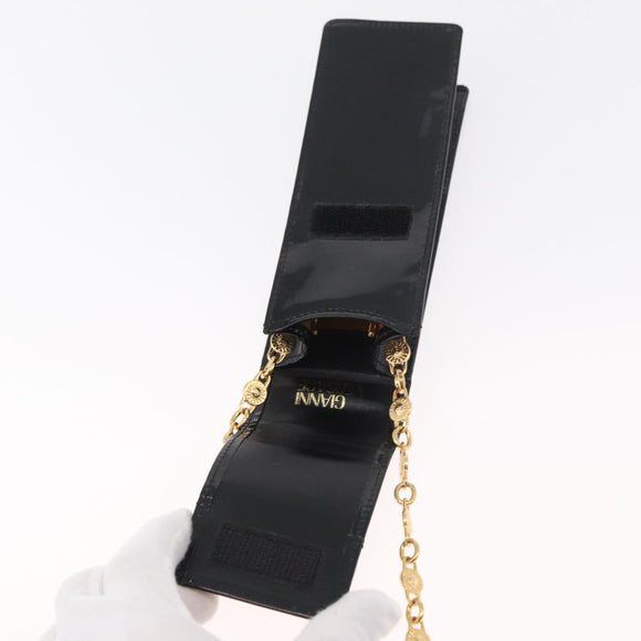 Gianni Versace Chain Shoulder Pouch Patent leather Black Gold Auth bs35263