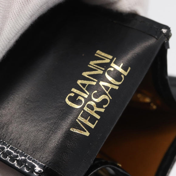 Gianni Versace Chain Shoulder Pouch Patent leather Black Gold Auth bs35263