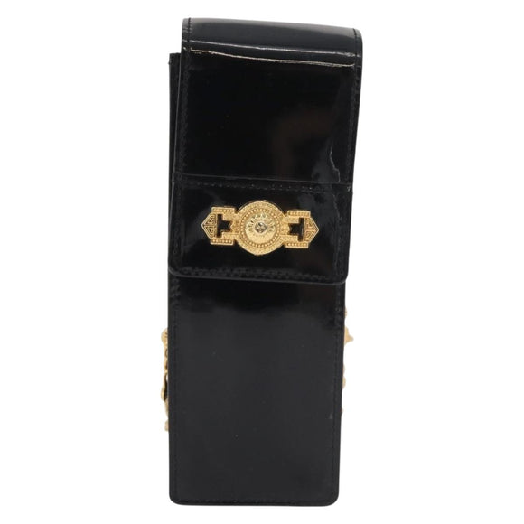 Gianni Versace Chain Shoulder Pouch Patent leather Black Gold Auth bs35263
