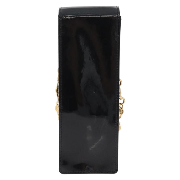 Gianni Versace Chain Shoulder Pouch Patent leather Black Gold Auth bs35263