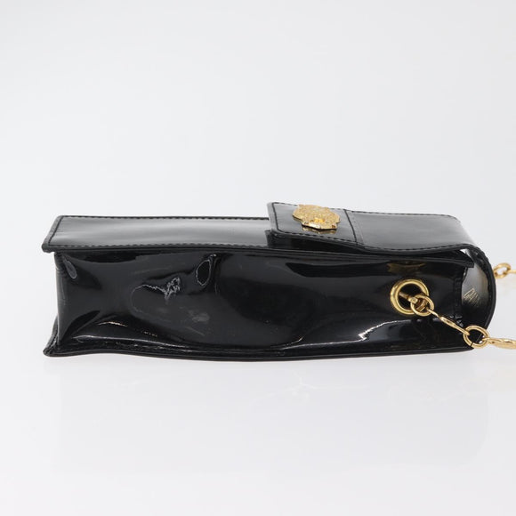 Gianni Versace Chain Shoulder Pouch Patent leather Black Gold Auth bs35263