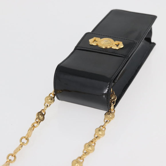 Gianni Versace Chain Shoulder Pouch Patent leather Black Gold Auth bs35263