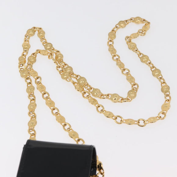 Gianni Versace Chain Shoulder Pouch Patent leather Black Gold Auth bs35263