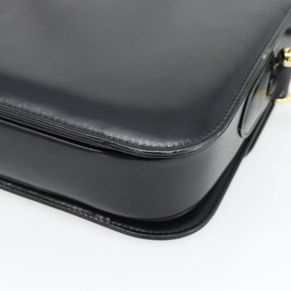 CELINE Horse Carriage Shoulder Bag Leather Black Gold Auth bs35269