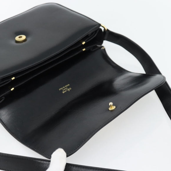 CELINE Horse Carriage Shoulder Bag Leather Black Gold Auth bs35269