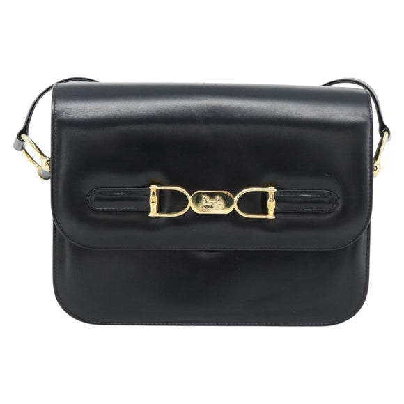 CELINE Horse Carriage Shoulder Bag Leather Black Gold Auth bs35269