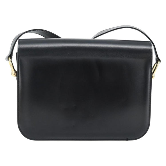 CELINE Horse Carriage Shoulder Bag Leather Black Gold Auth bs35269