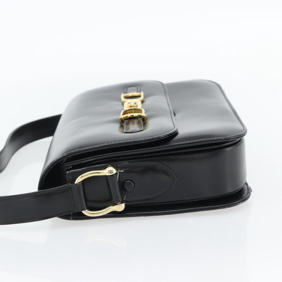 CELINE Horse Carriage Shoulder Bag Leather Black Gold Auth bs35269