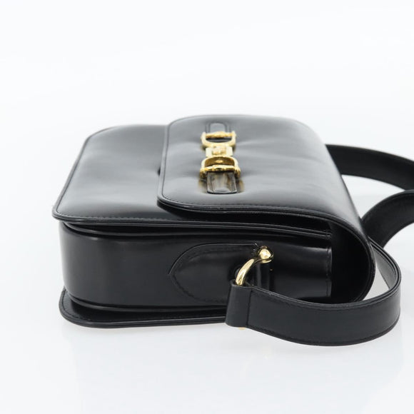 CELINE Horse Carriage Shoulder Bag Leather Black Gold Auth bs35269
