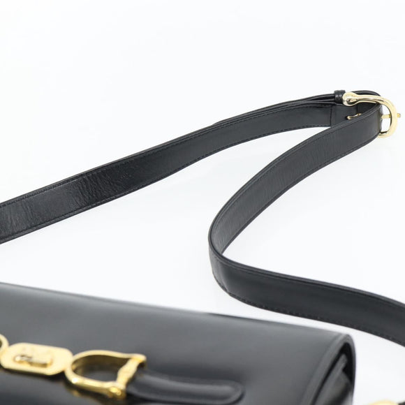 CELINE Horse Carriage Shoulder Bag Leather Black Gold Auth bs35269