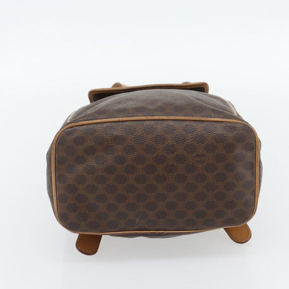 CELINE Macadam Canvas Backpack PVC Leather Brown Gold Auth bs35270
