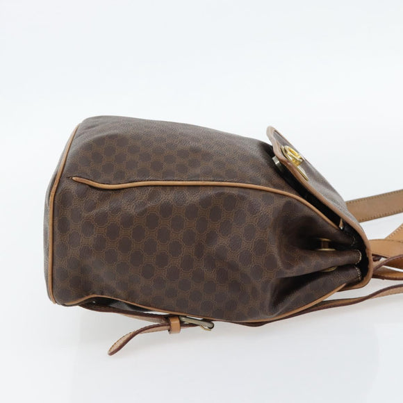 CELINE Macadam Canvas Backpack PVC Leather Brown Gold Auth bs35270