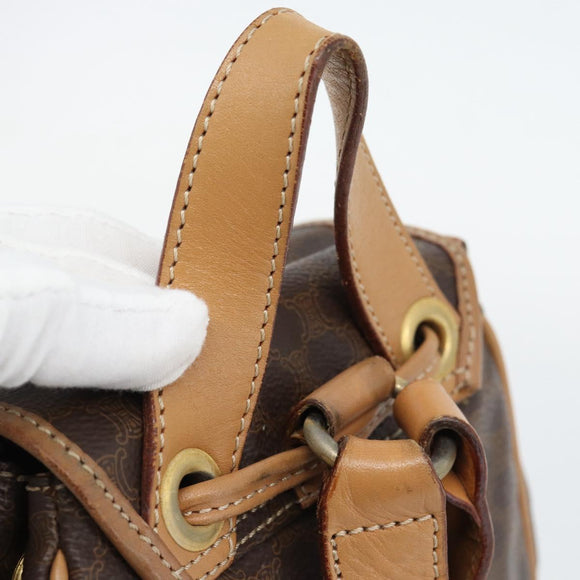 CELINE Macadam Canvas Backpack PVC Leather Brown Gold Auth bs35270