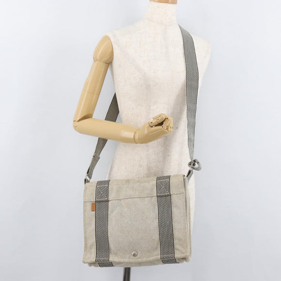 HERMES New Fourre Tout Bassas PM Shoulder Bag Cotton Gray Silver Auth bs35271