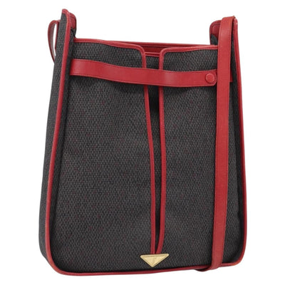 SAINT LAURENT Shoulder Bag Coated Canvas Black Gold Auth bs35274