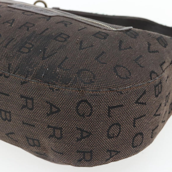 BVLGARI Logo Mania Shoulder Bag Canvas Brown Gold Auth bs35281