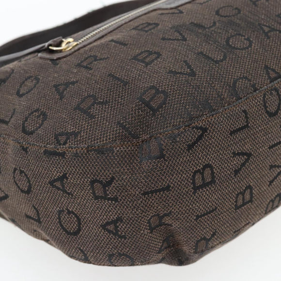BVLGARI Logo Mania Shoulder Bag Canvas Brown Gold Auth bs35281