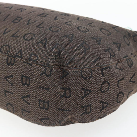 BVLGARI Logo Mania Shoulder Bag Canvas Brown Gold Auth bs35281