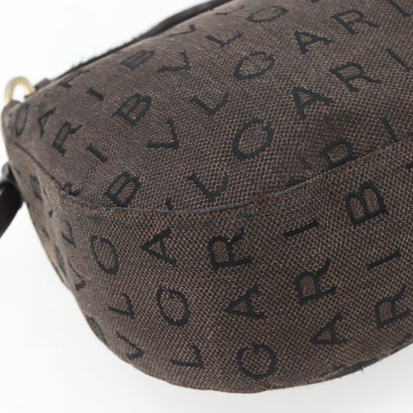 BVLGARI Logo Mania Shoulder Bag Canvas Brown Gold Auth bs35281