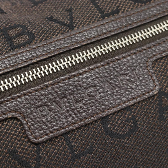BVLGARI Logo Mania Shoulder Bag Canvas Brown Gold Auth bs35281