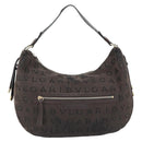 BVLGARI Logo Mania Shoulder Bag Canvas Brown Gold Auth bs35281-13