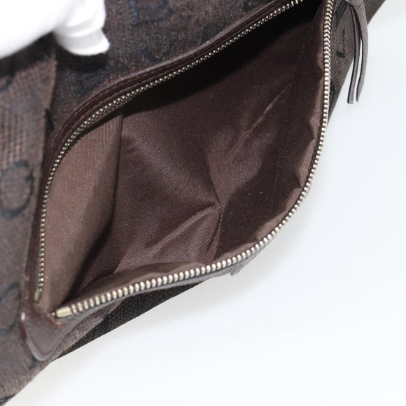 BVLGARI Logo Mania Shoulder Bag Canvas Brown Gold Auth bs35281
