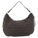 BVLGARI Logo Mania Shoulder Bag Canvas Brown Gold Auth bs35281-2