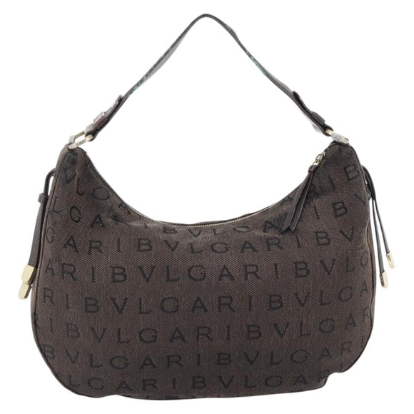 BVLGARI Logo Mania Shoulder Bag Canvas Brown Gold Auth bs35281