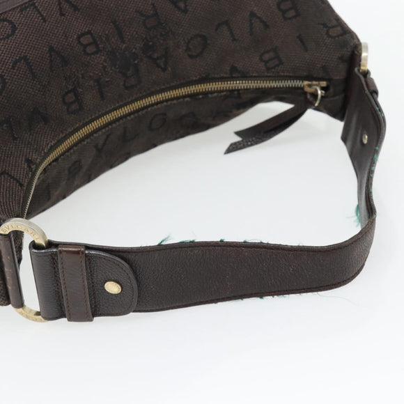 BVLGARI Logo Mania Shoulder Bag Canvas Brown Gold Auth bs35281