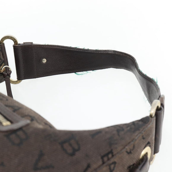 BVLGARI Logo Mania Shoulder Bag Canvas Brown Gold Auth bs35281