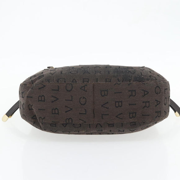 BVLGARI Logo Mania Shoulder Bag Canvas Brown Gold Auth bs35281