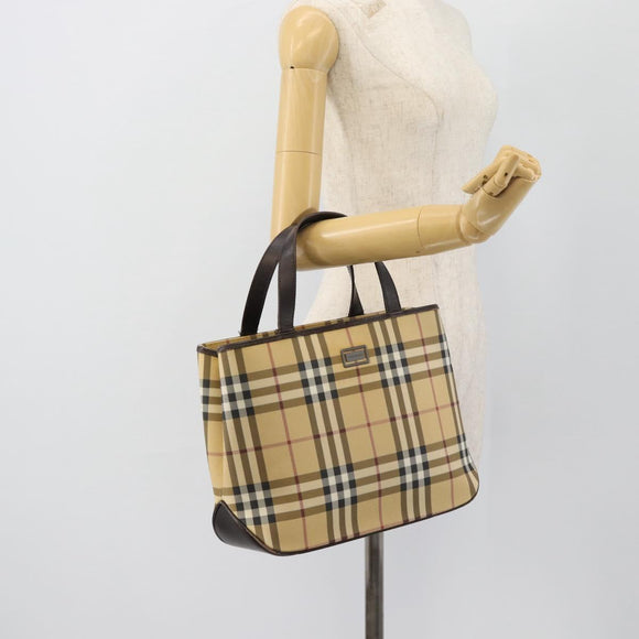 BURBERRY Nova Check Handtasche PVC Beige Auth bs35282