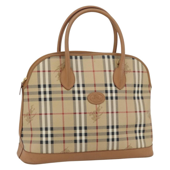 Burberrys Nova Check Hand Bag PVC Beige Gold Auth bs35285