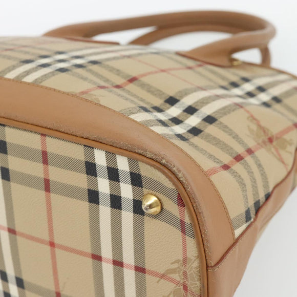 Burberrys Nova Check Hand Bag PVC Beige Gold Auth bs35285