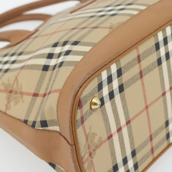 Burberrys Nova Check Hand Bag PVC Beige Gold Auth bs35285