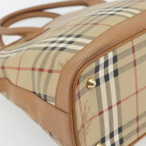 Burberrys Nova Check Hand Bag PVC Beige Gold Auth bs35285