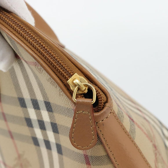 Burberrys Nova Check Hand Bag PVC Beige Gold Auth bs35285