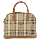 Burberrys Nova Check Hand Bag PVC Beige Gold Auth bs35285-13