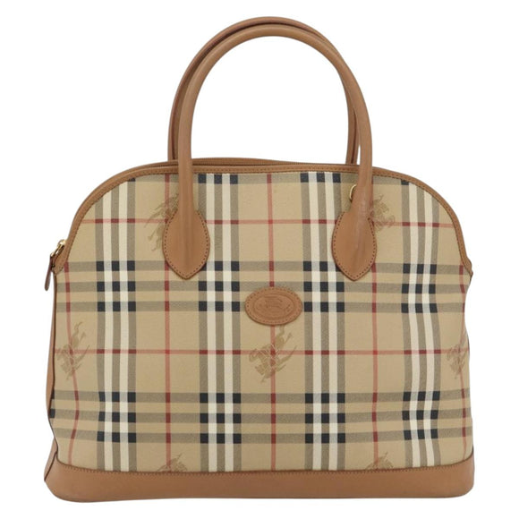 Burberrys Nova Check Hand Bag PVC Beige Gold Auth bs35285